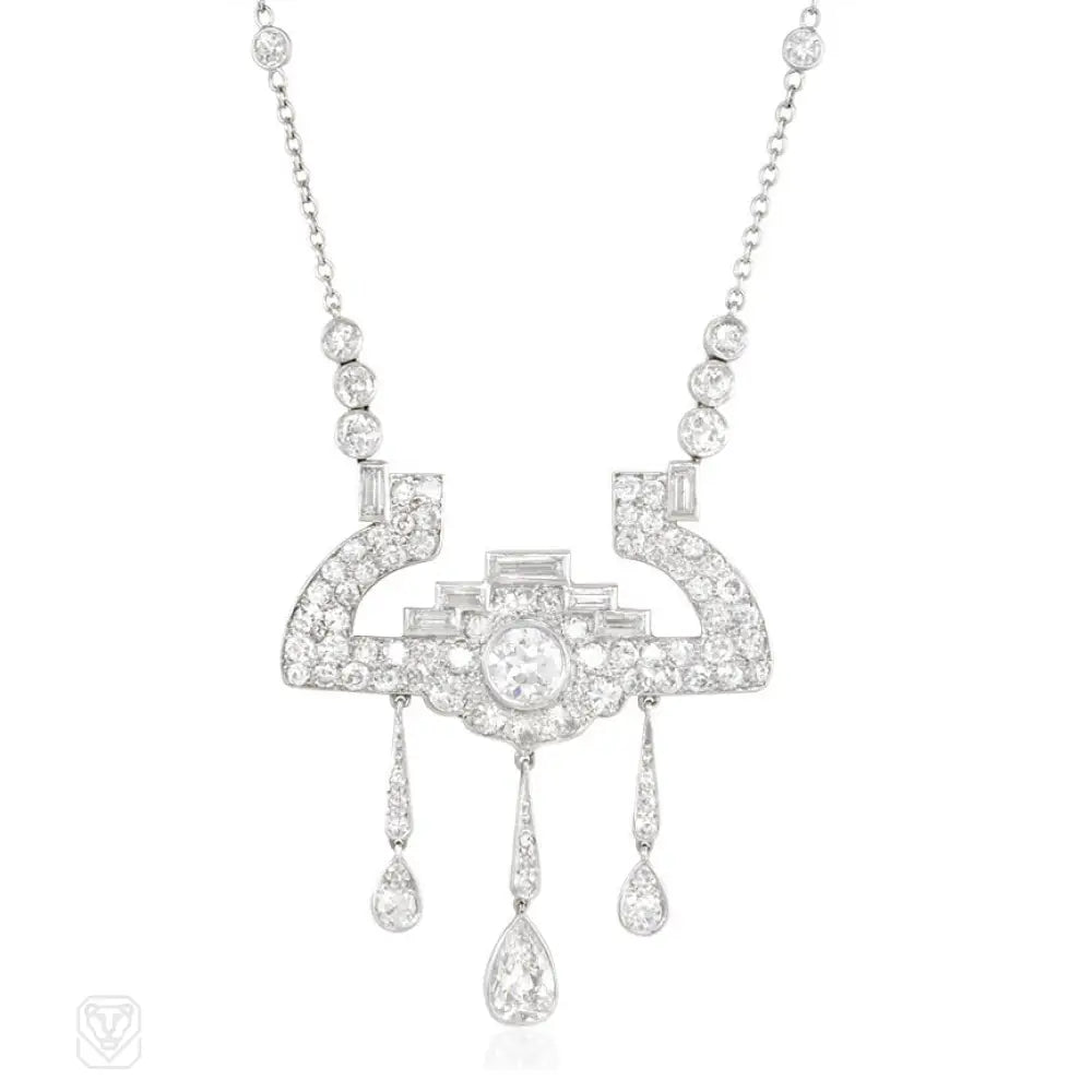 Two-Piece Necklace Set-Art Deco diamond lavalier necklace