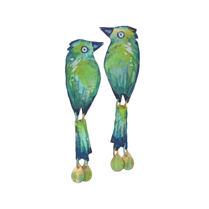 Classic Silver Earrings-Handpainted Mini Motmot Earrings