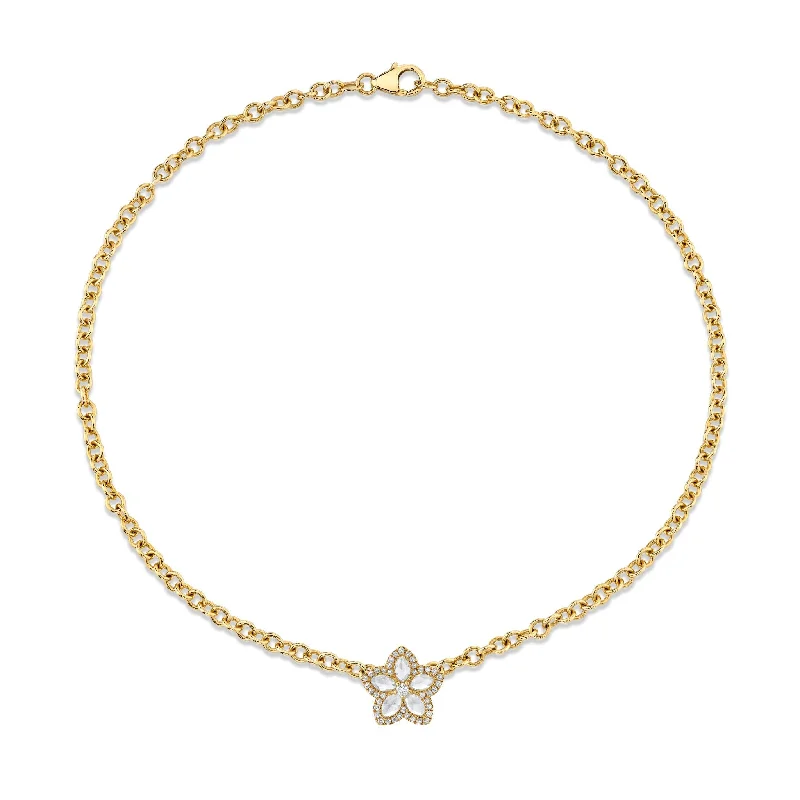 Small Gold Necklace-Eternal Jardin Rose Cut Marquise Diamond Flower Choker | Ready to Ship