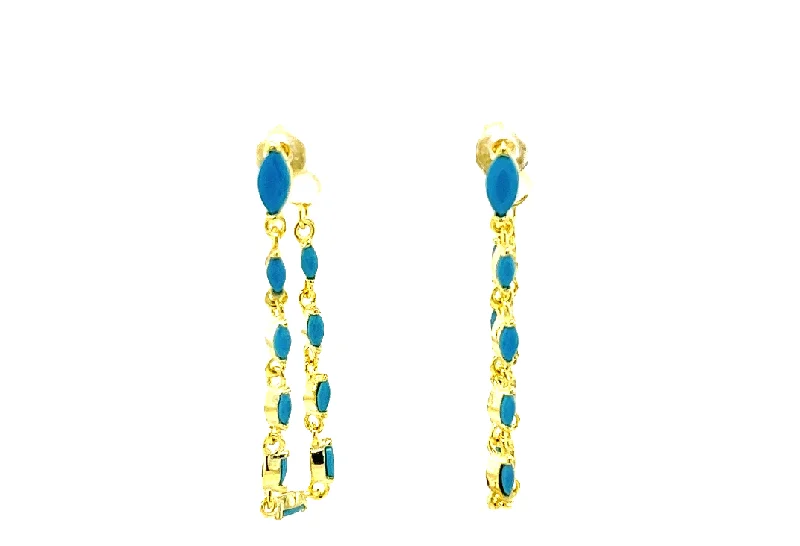 Heart Shaped Hoop Earrings-Turquoise Chain Earrings