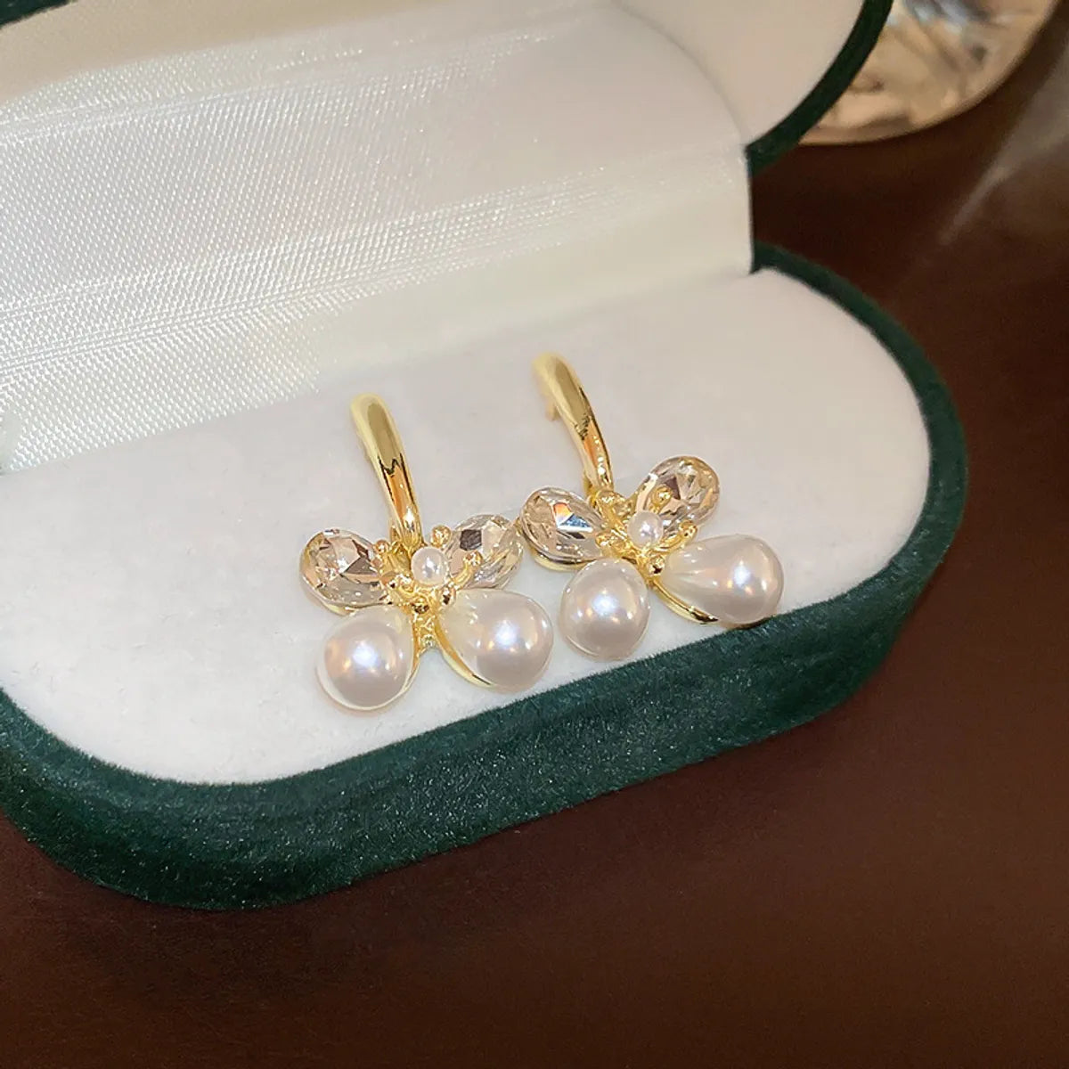 76# Silver Needle-Gold-White Pearl Diamond Stud Earrings-Sterling silver needle