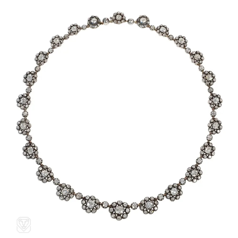 Unique Silver Necklace-Antique diamond cluster necklace