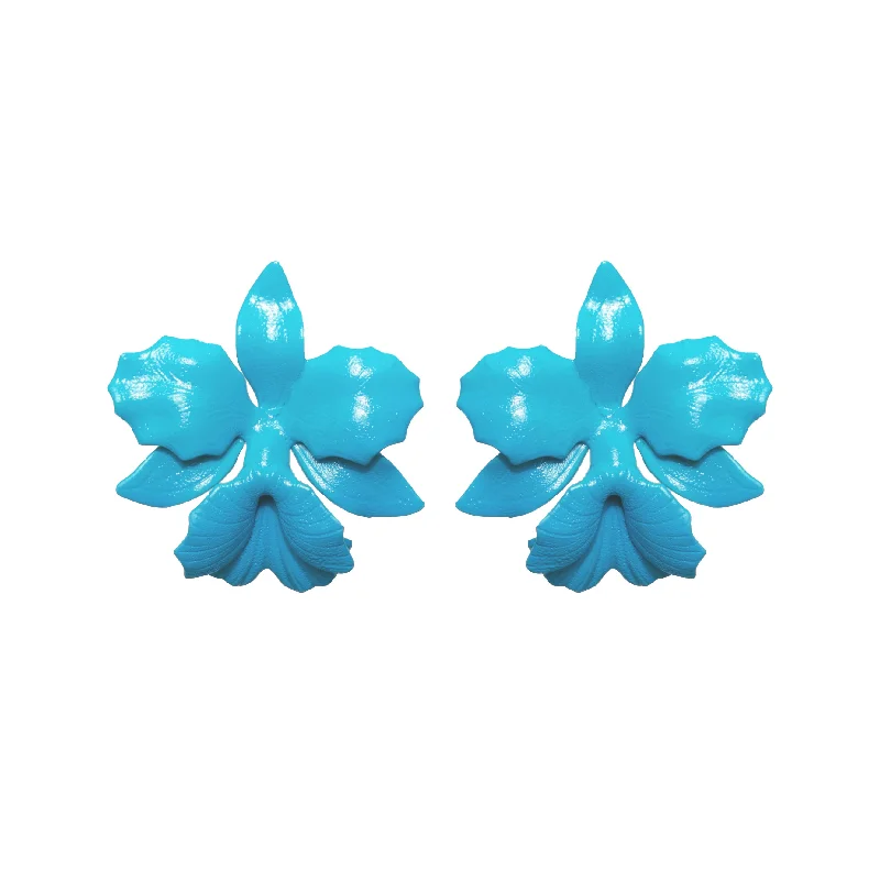 Bold Statement Earrings-Azure Laelia Orchid Studs