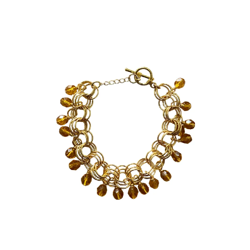 Beaded Silver Cuff Bracelet-The Donna Bracelet in Honey