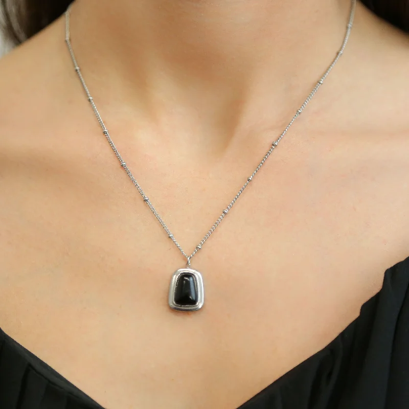 Bright Gold Pendant Necklace-Raleigh SILVER & BLACK Necklace Stainless Steel