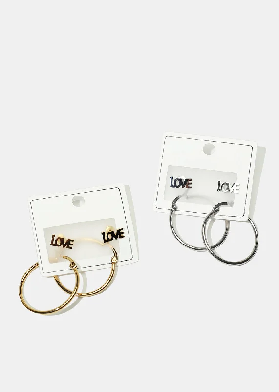 Custom Earrings with Name-2-Pair Hoop & "LOVE" Stud Earrings