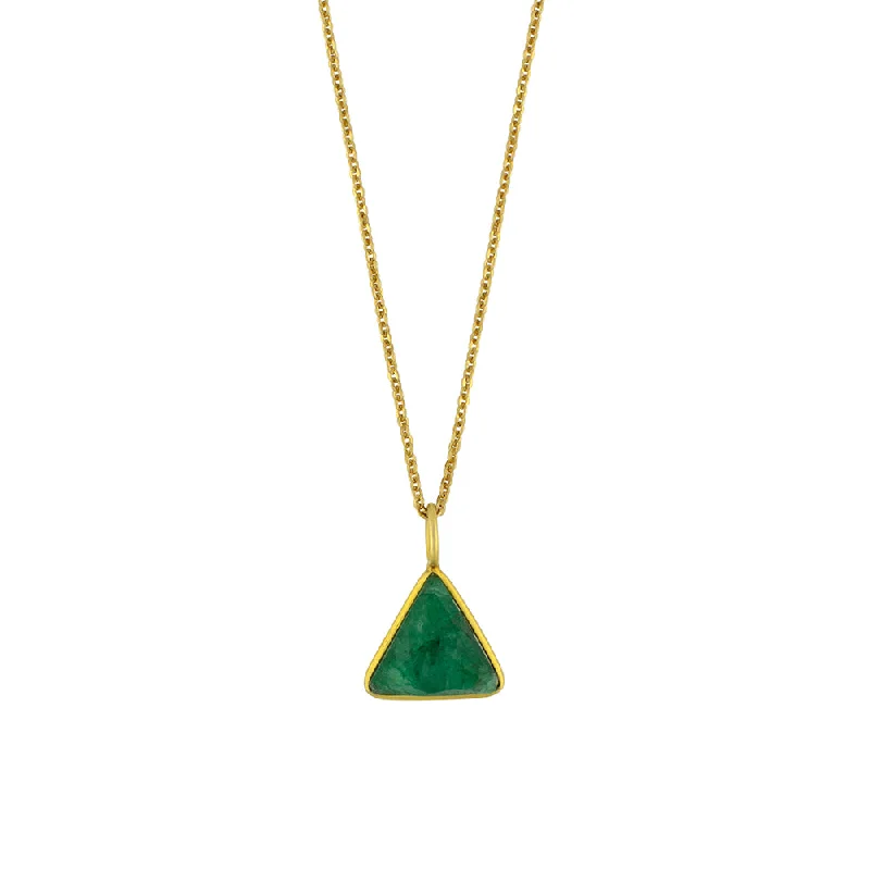 Long Diamond Pendant Necklace-Triad Necklace in Emerald & Gold