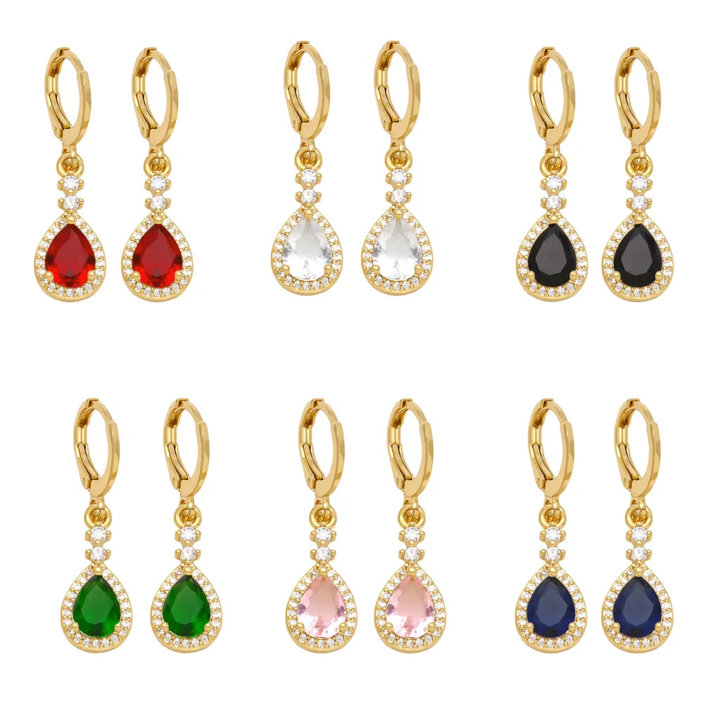 1 Pair Classical Vintage Style Simple Style Water Droplets Plating Inlay Copper Zircon 18k Gold Plated Drop Earrings