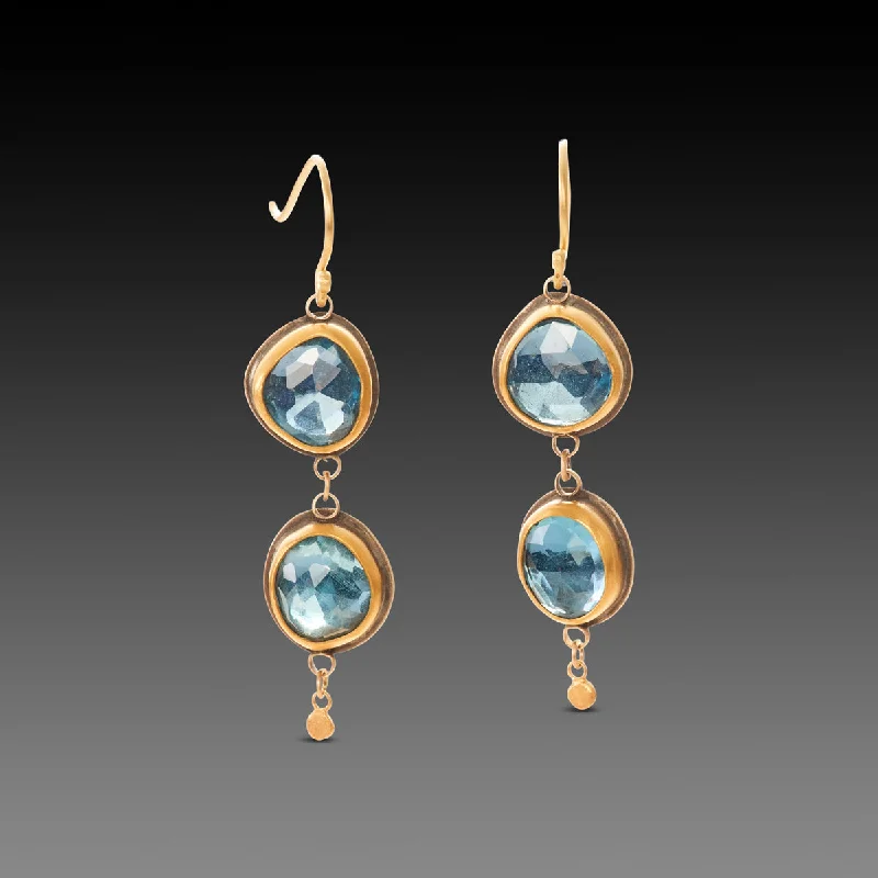 Abstract Design Earrings-Double Blue Topaz Drop Earrings