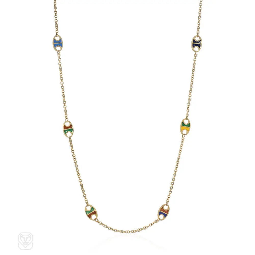 Adjustable Silver Necklace-Italian gold and enamel nautical chain necklace