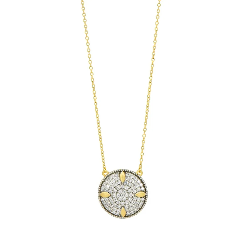 Simple Diamond Necklace-Petals and Pavé Small Pendant Necklace