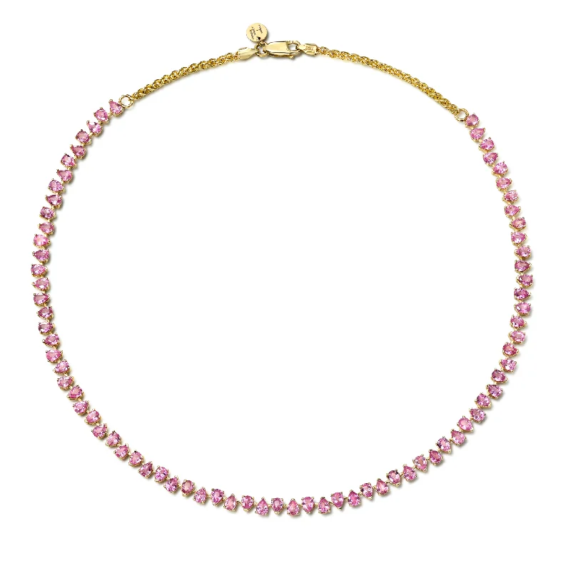 Crystal Charm Necklace-Baby Reverse Water Drop Pink Sapphire Tennis Necklace