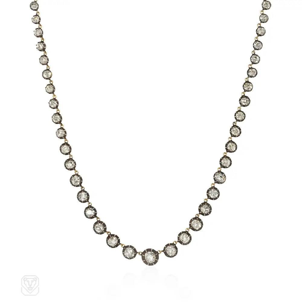 Classic Silver Necklace-Antique style diamond rivière necklace