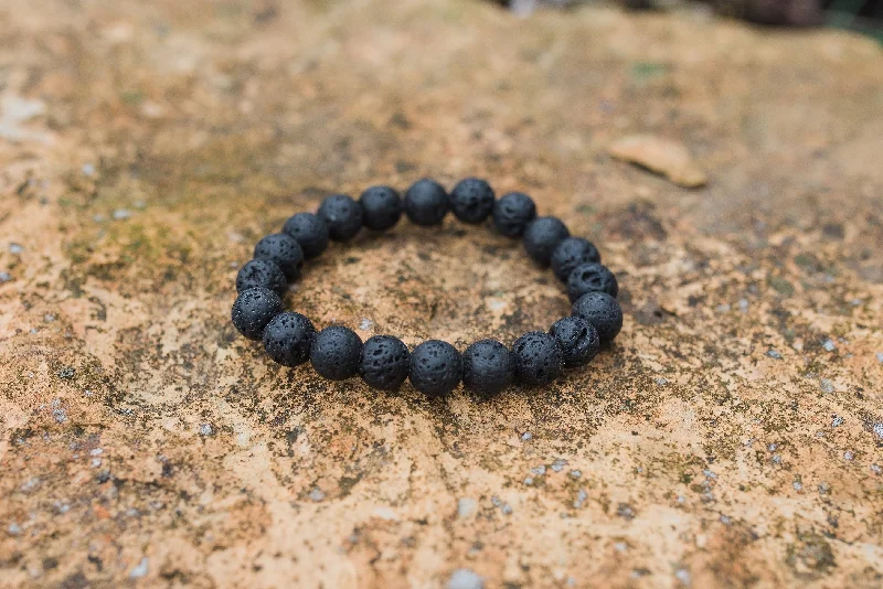 Men’s Engraved Bracelet-Raw Lava Stone Bracelet