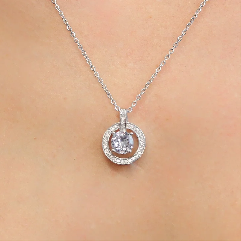 Fashionable Pendant Necklace-ALLURE - Dainty Silver Chain with CZ stone Necklace