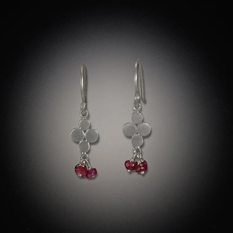 Statement Drop Earrings-Small Multi Disk Earrings with Ruby Clusters