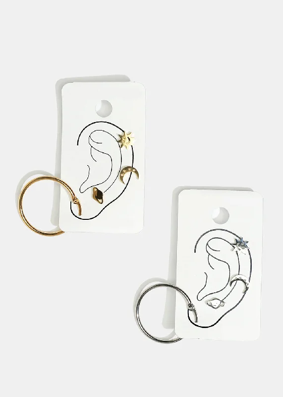 Artistic Designer Earrings-4-Pair Space Design Stud Earrings & Hoop