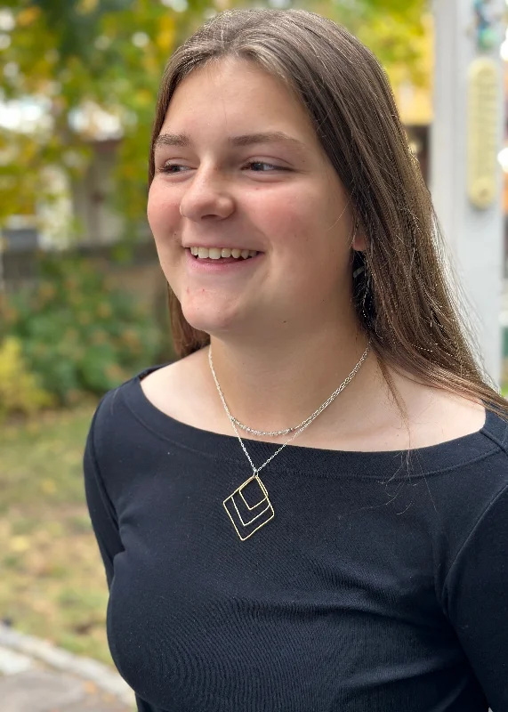 Layered Silver Necklace-Gold in Silver Squares Necklace