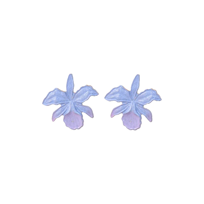 Gold Leaf Earrings-Lilac Orchid Studs