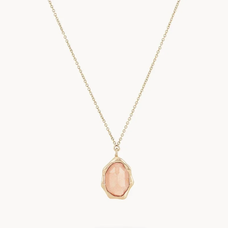 Gold Crystal Pendant Necklace-peach moonstone mood necklace - 14k yellow gold