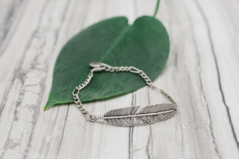 Sterling Silver Rope Bracelet-Silver Feather Bracelet