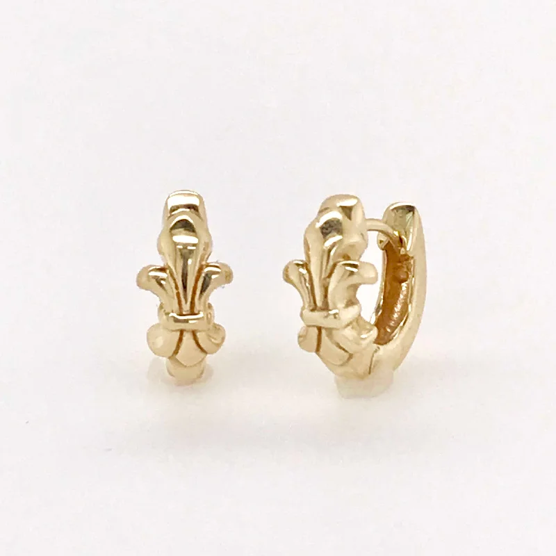 Square Stud Earrings-14k Gold Fleur de Lys Snap Hoop Earring