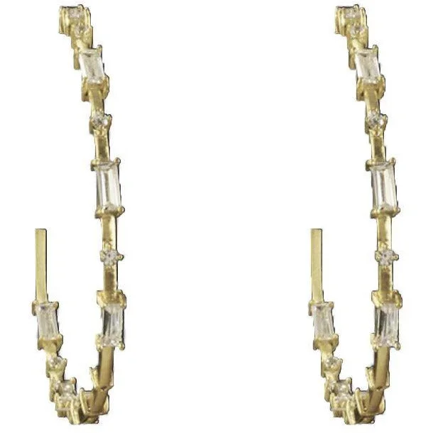 Silver Chandelier Earrings-Baguette gold hoop