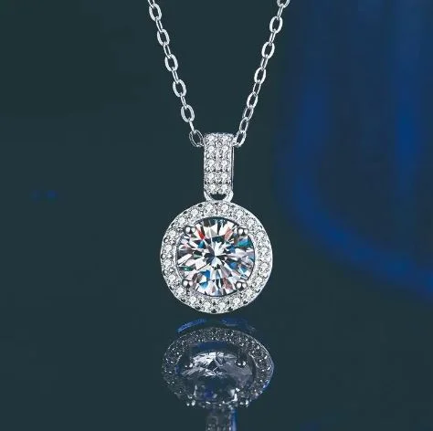 Handmade Chain Necklace-Marlow Sterling Silver CZ Zircon Round Pendant Necklace