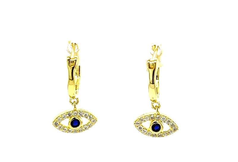 Custom Designed Earrings-Pave CZ & Sapphire Evil Eye Hoop Hugger Earrings