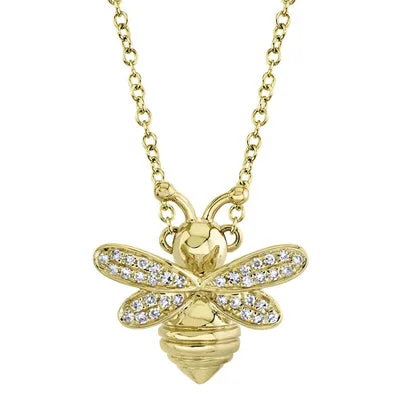 Crystal Pendant for Necklace-0.08CT DIAMOND BEE NECKLACE