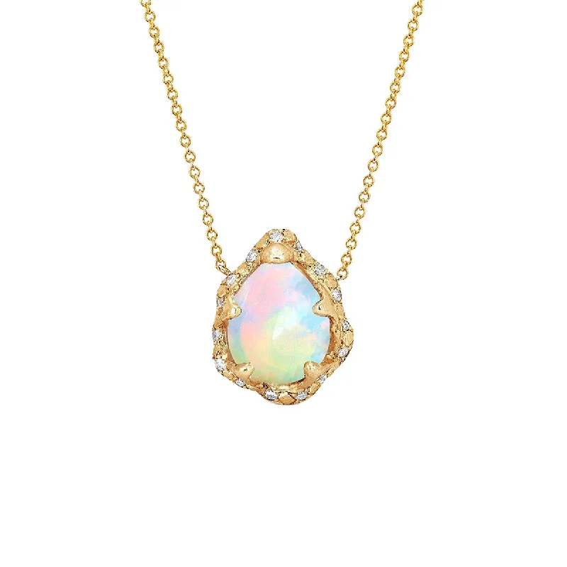 Wedding Necklace for Bridesmaids-Baby Queen Water Drop White Opal Necklace with Sprinkled Diamonds