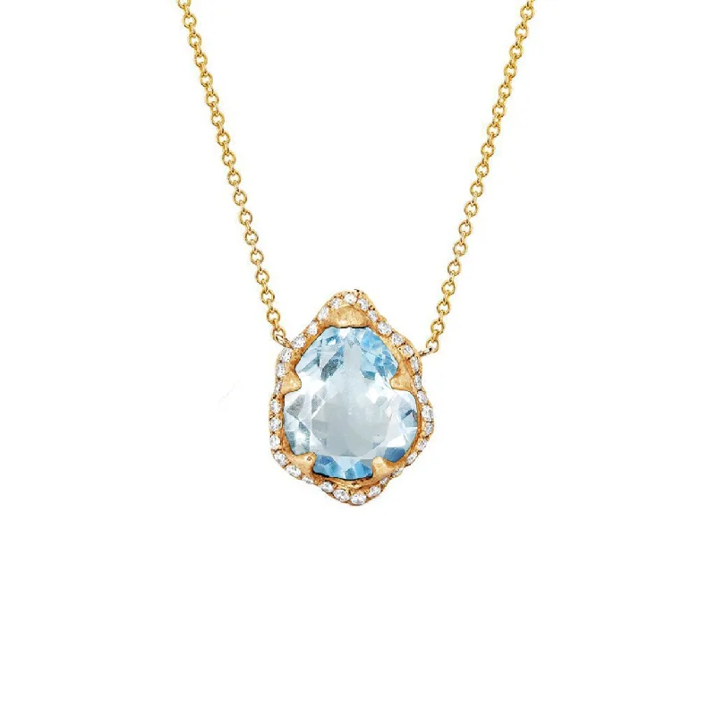 Layered Gemstone Necklace-Baby Queen Water Drop Aquamarine Necklace with Full Pavé Diamond Halo