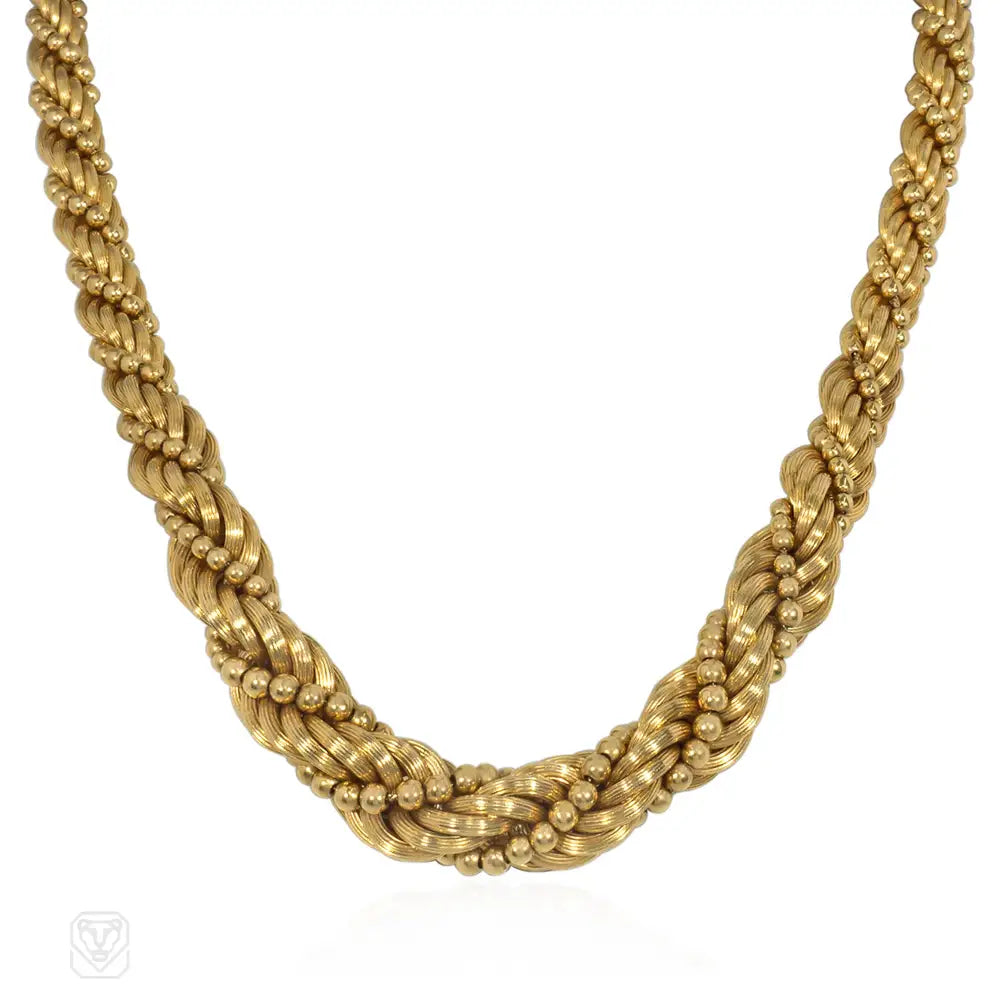 Modern Pendant Necklace-1950s French gold graduated rope necklace