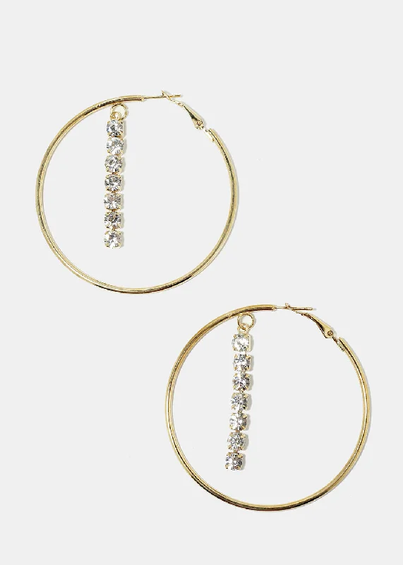 Handmade Drop Earrings-Rhinestone Dangle in Hoop Earrings