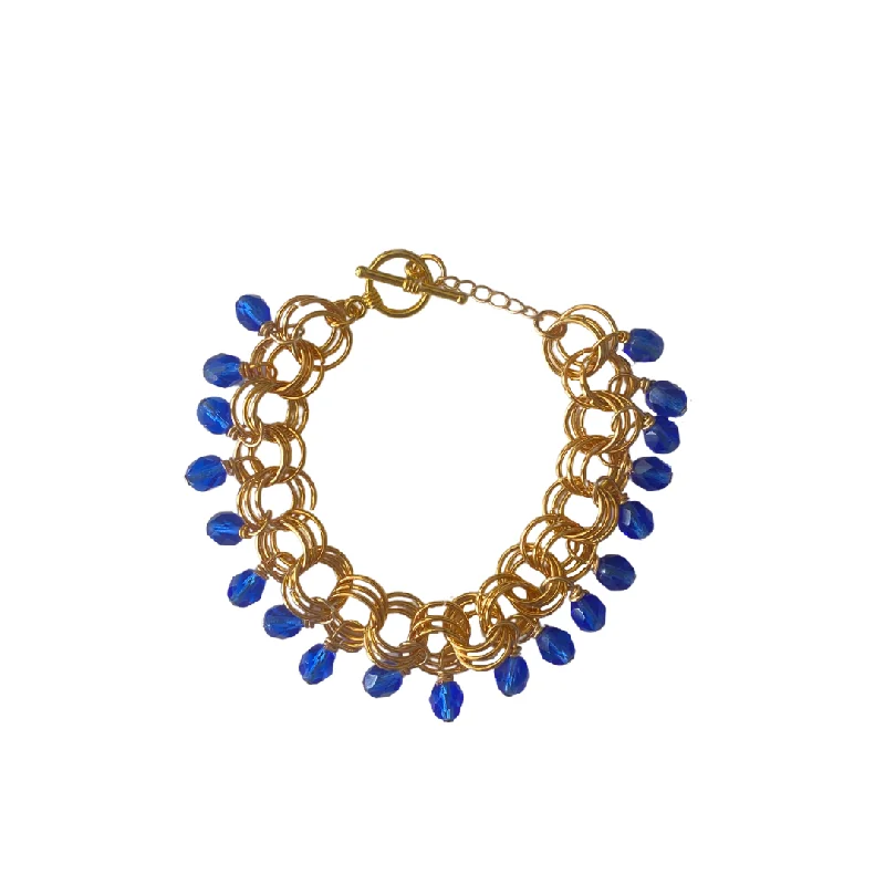 Gold Engraved Cuff Bracelet-The Donna Bracelet in Light Cobalt Blue