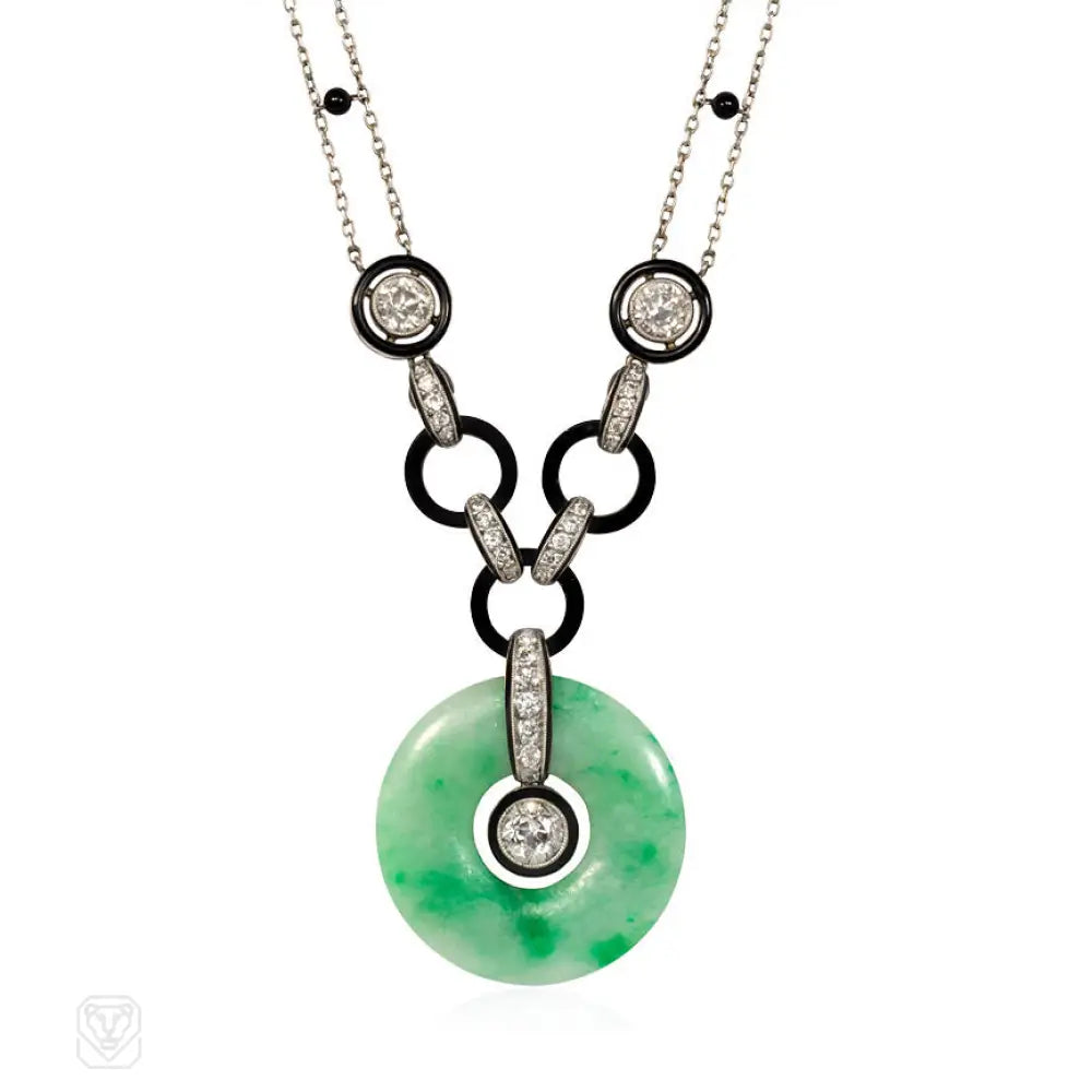 Multi-Layer Necklace for Women-Art Deco jade, diamond, and onyx necklace