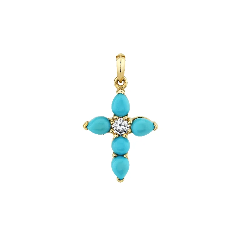 Gold Crystal Pendant Necklace-Medium Turquoise & Diamond Faith Pendant | Ready to Ship