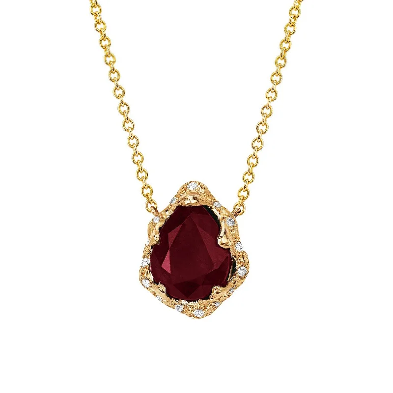 Long Gold Necklace-Baby Queen Water Drop Natural Ruby Necklace with Sprinkled Diamonds