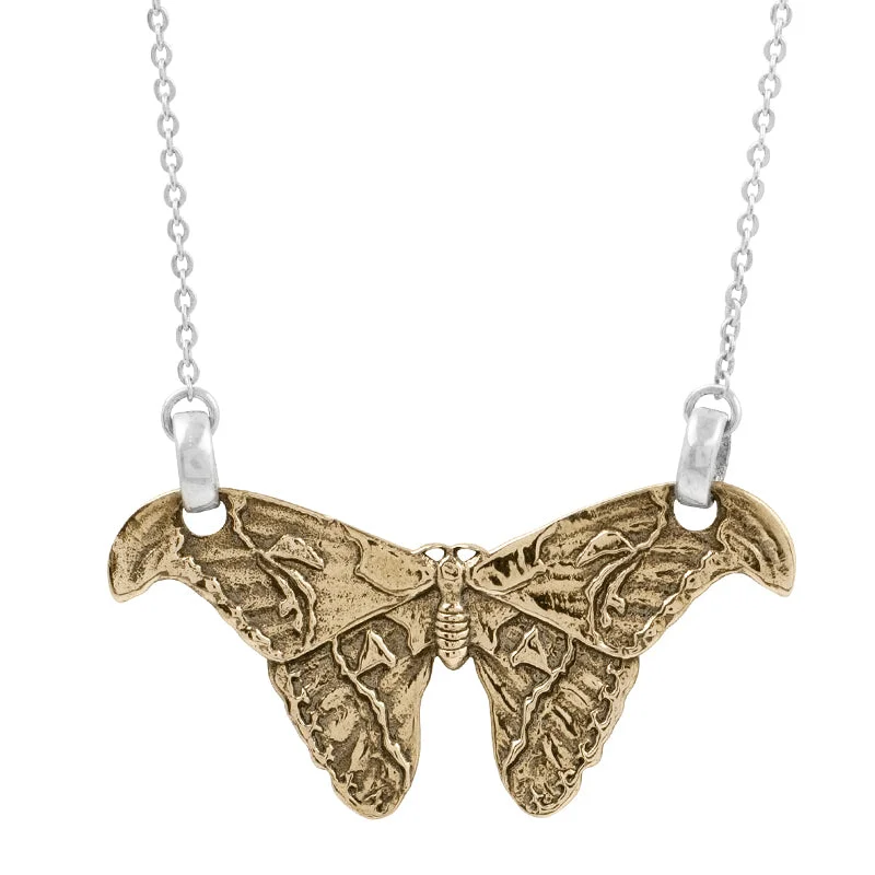 Chunky Gold Necklace-Atlas Moth Necklace in Bronze