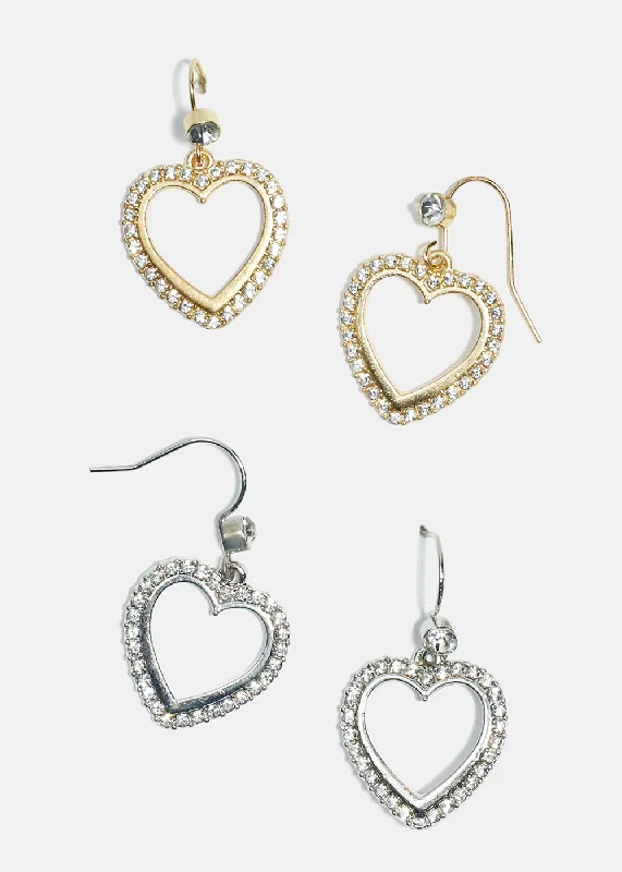 Simple Hoop Earrings-Rhinestone-studded Heart Shape Earrings