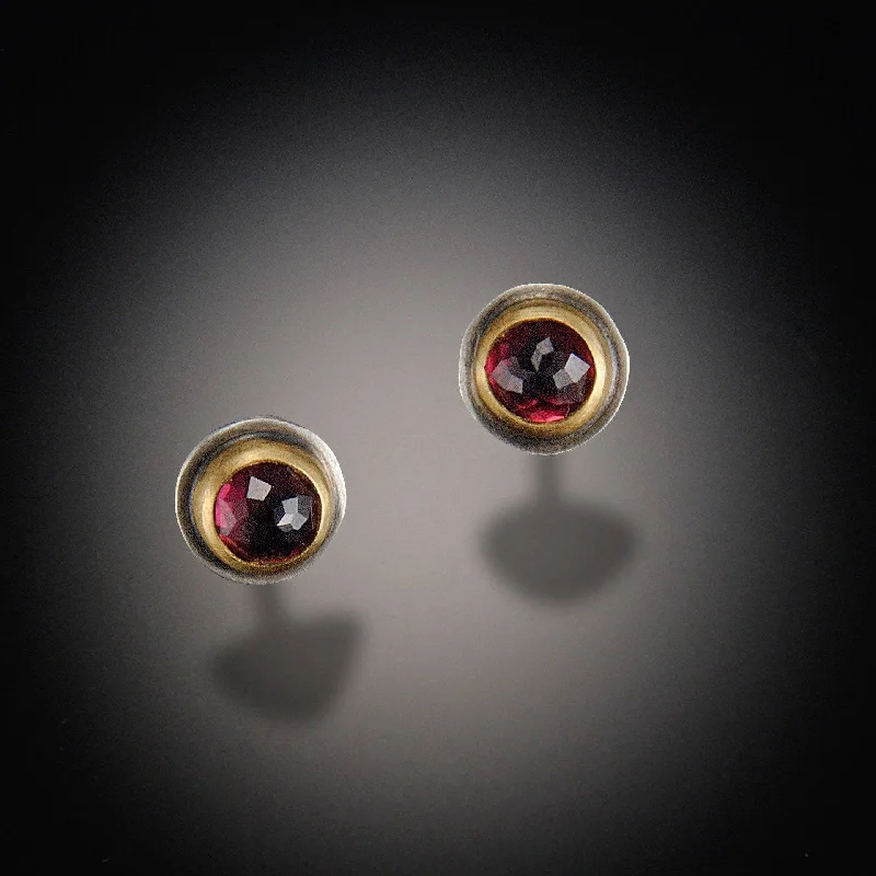 Custom Drop Earrings-Round Garnet Stud Earrings