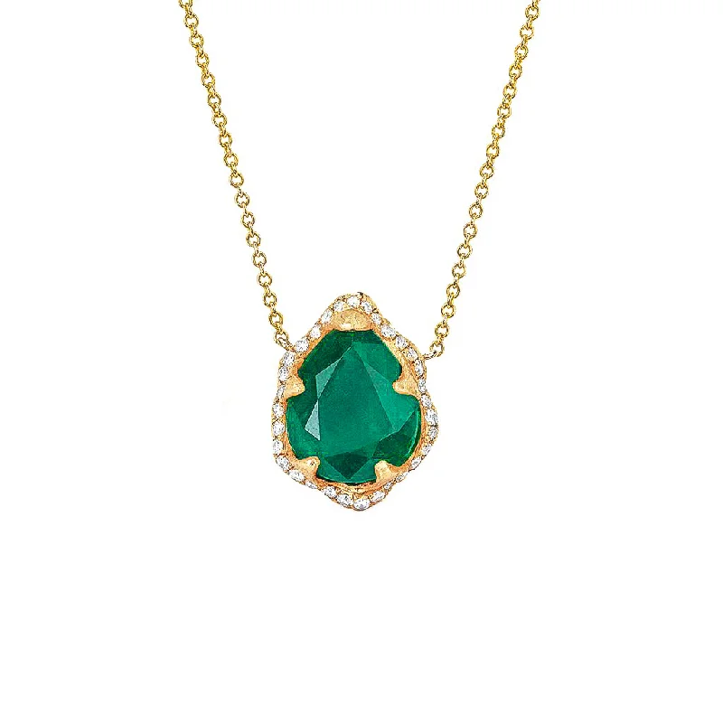 Silver Infinity Necklace-Baby Queen Water Drop Emerald Necklace with Full Pavé Diamond Halo