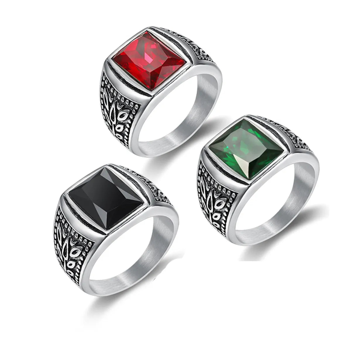 Wedding Ring with Custom Engraving-Retro Geometric Stainless Steel Inlay Artificial Gemstones Men'S Rings