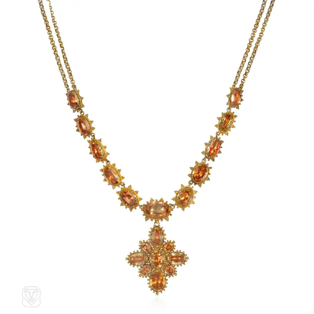 Designer Necklace for Weddings-Antique topaz necklace with pendant/brooch