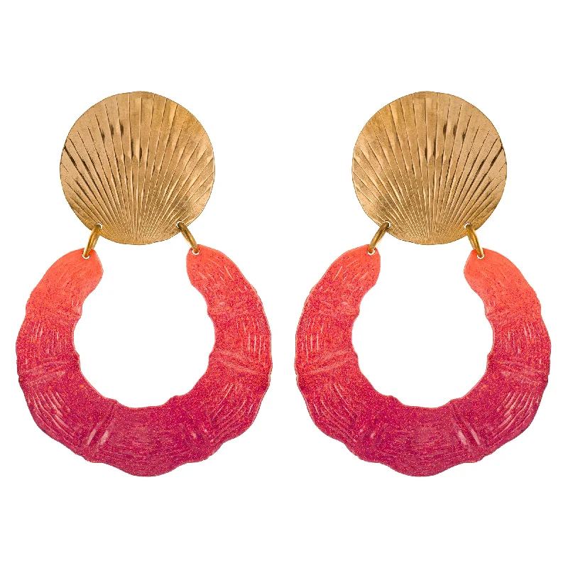 Large Hoop Drop Earrings-Sunset Bambou Earrings