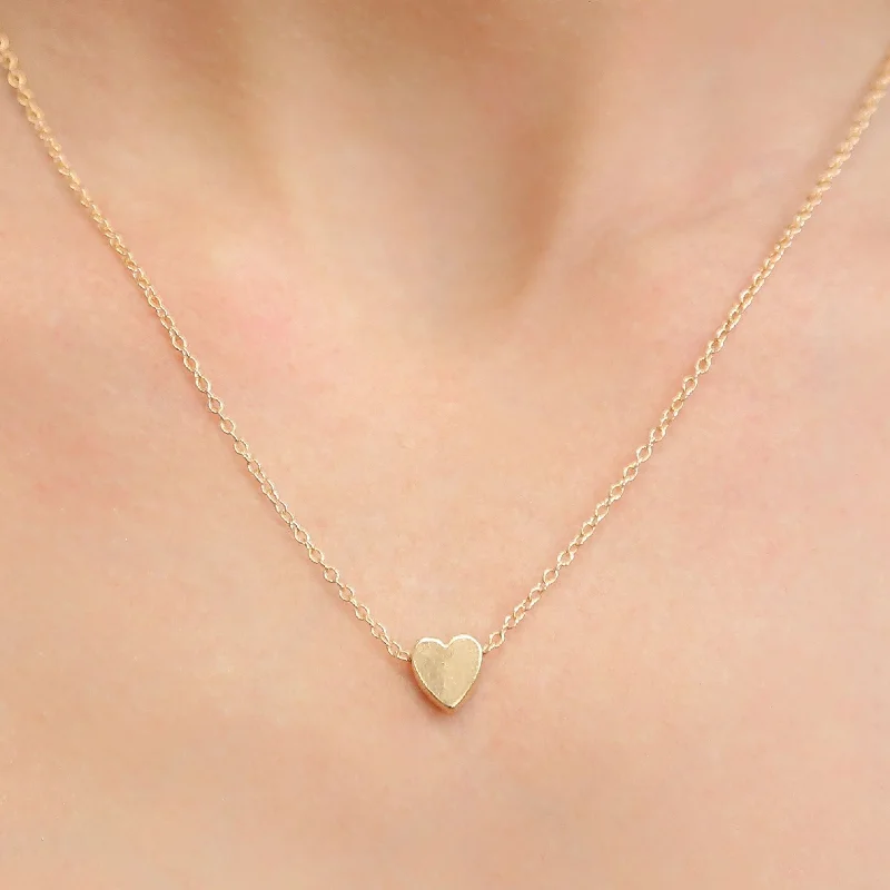 Diamond Solitaire Necklace-HEARTLEY - Necklace Gold Dainty Chain with Gold Heart Pendant