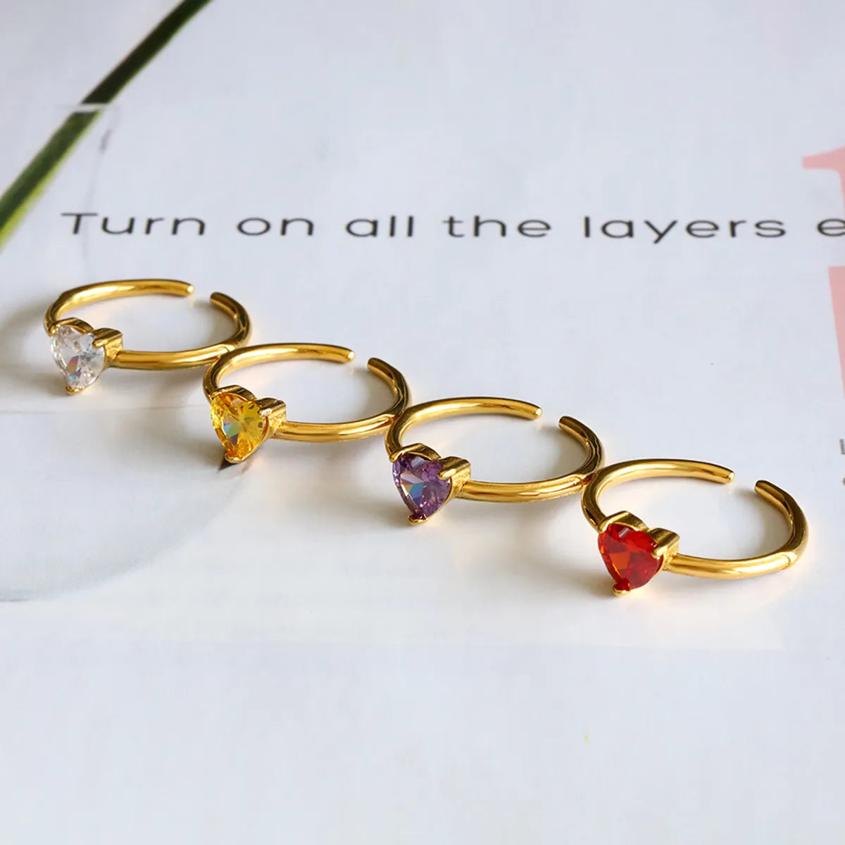 Personalized Titanium Ring-Glam Lady Heart Shape Stainless Steel Plating Inlay Zircon 18k Gold Plated Open Rings