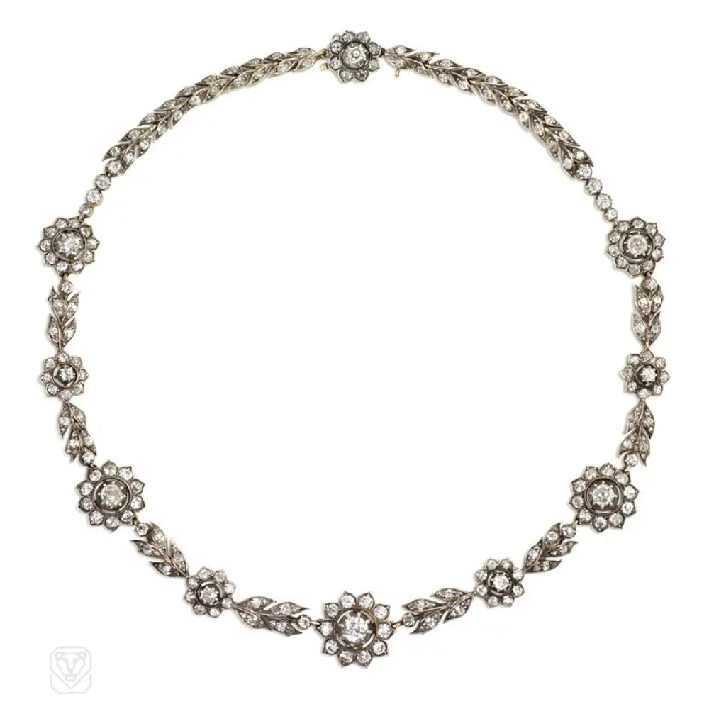 Elegant Choker Necklace for Weddings-Antique style diamond flower cluster necklace