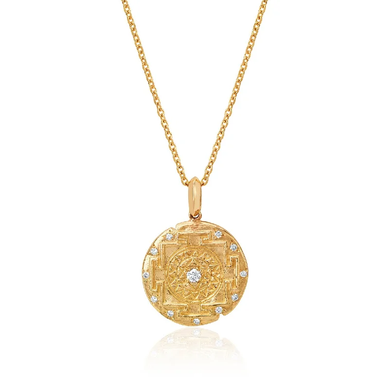 Minimalist Necklace for Women-LH x JA 18k Shri Yantra Coin Necklace with Diamonds