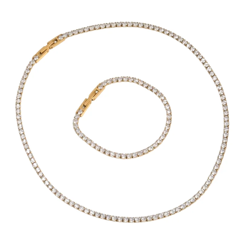 Natural Stone Necklace-TENNIS GOLD - 18k Gold Plated Zircon Necklace or Bracelet